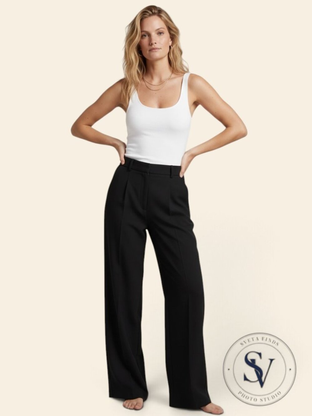 NWOT Amour Vert Pleated Wide Leg Trousers Black Linen Blend Size 6